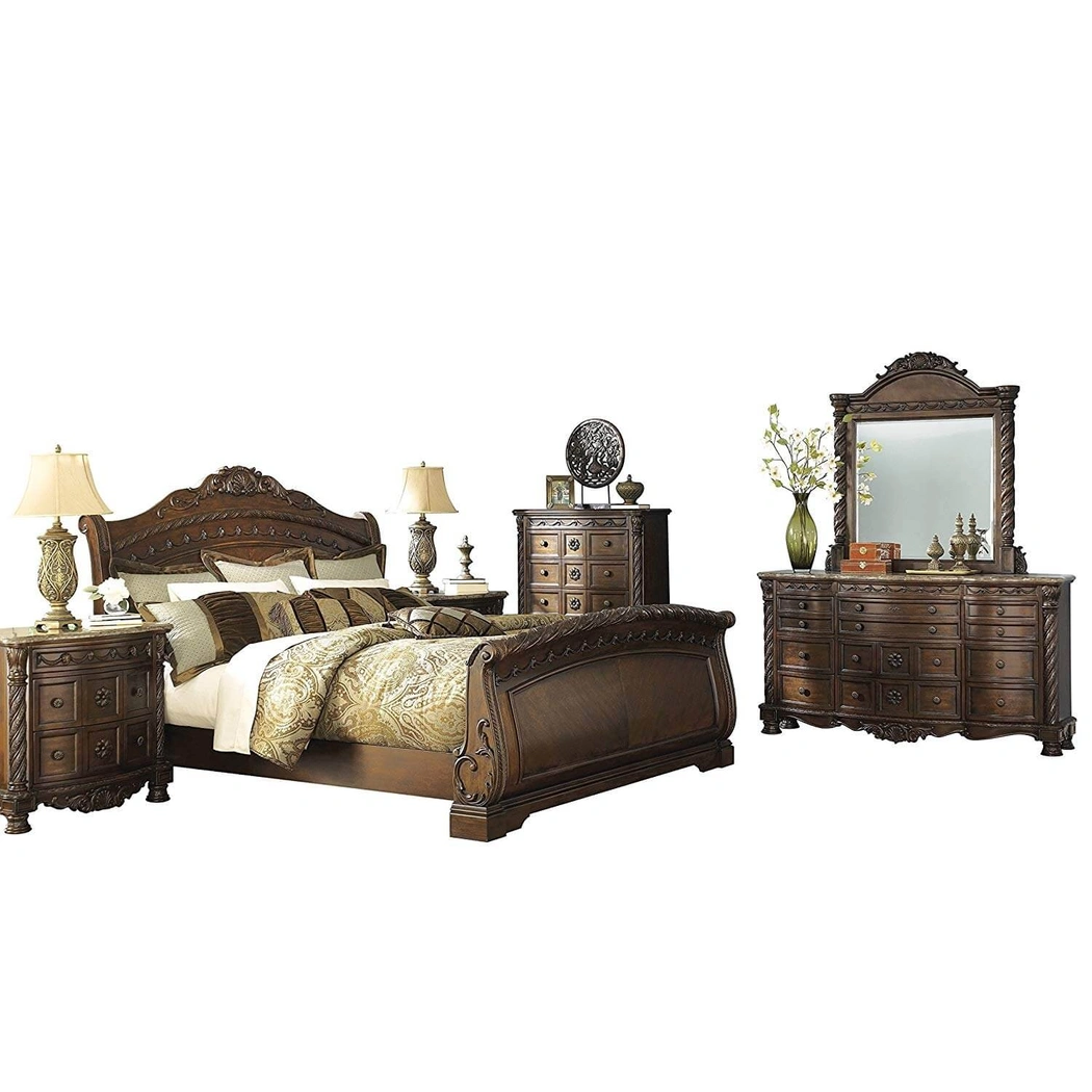 Ashley SM North Shore Wood Sleigh Bedroom Set, Dark Brown by Ashley