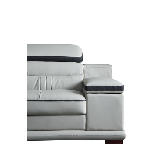 908 Topgrain Leather/Eco Leather LShaped Sectional Sofa, Light Gray