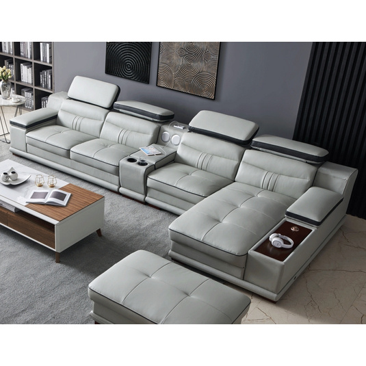 908 Topgrain Leather/Eco Leather LShaped Sectional Sofa, Light Gray