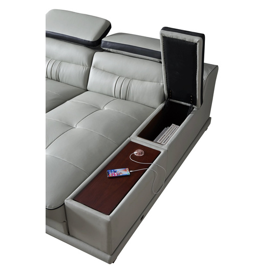 908 Topgrain Leather/Eco Leather LShaped Sectional Sofa, Light Gray